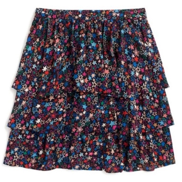 J‎ Crew Tiered Skirt in Kaleidoscope Star Print Indigo Multi Color size 6 - Picture 1 of 13